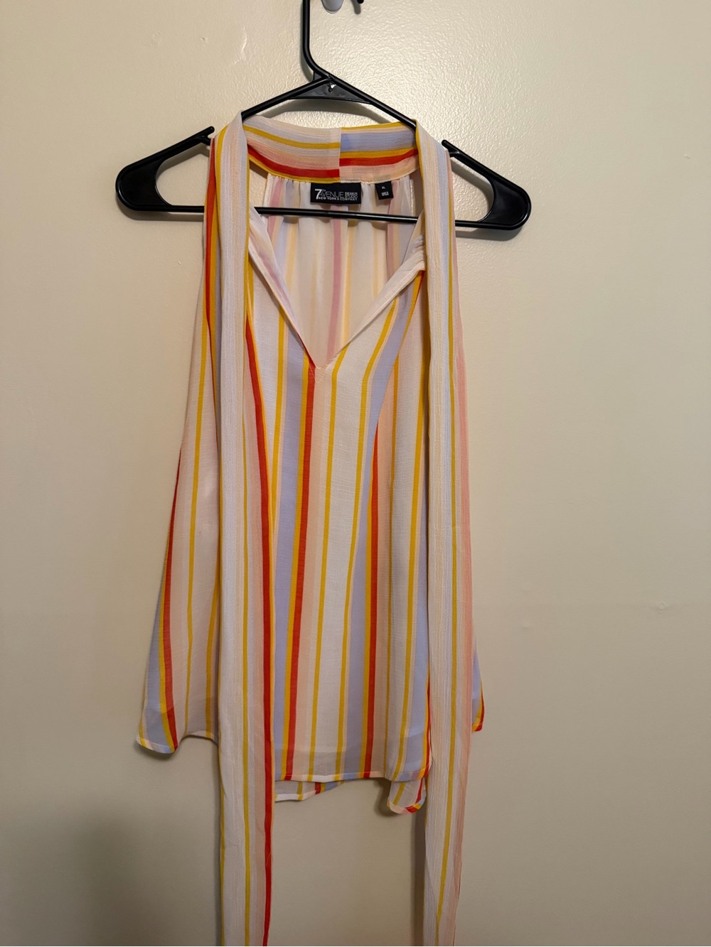 7th Avenue Striped Tie-Neck Blouse in White, Yellow & Orange